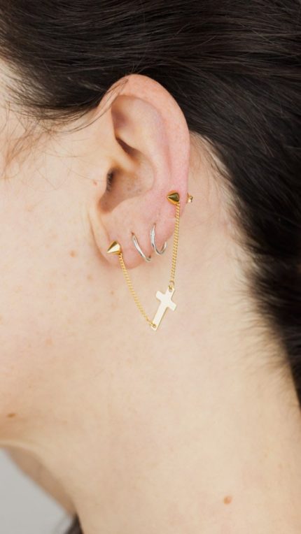 Ohrring Gold Doppelstecker Kreuz