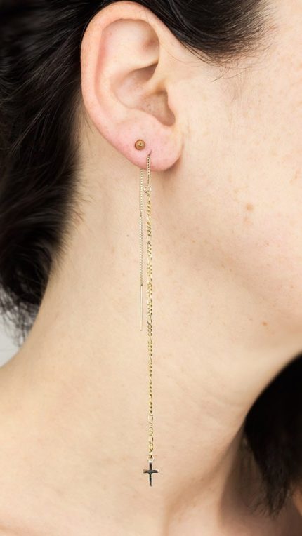 Ohrring Gold Faden Klein Kreuz