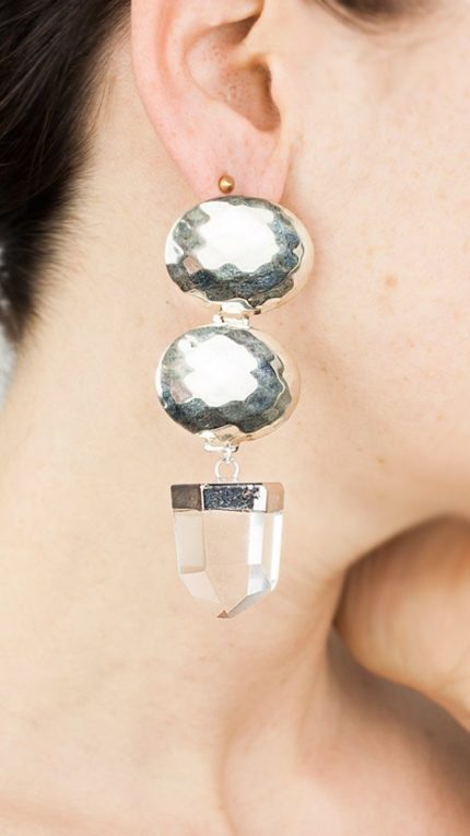 Single Ohrring Platten Bergkristall