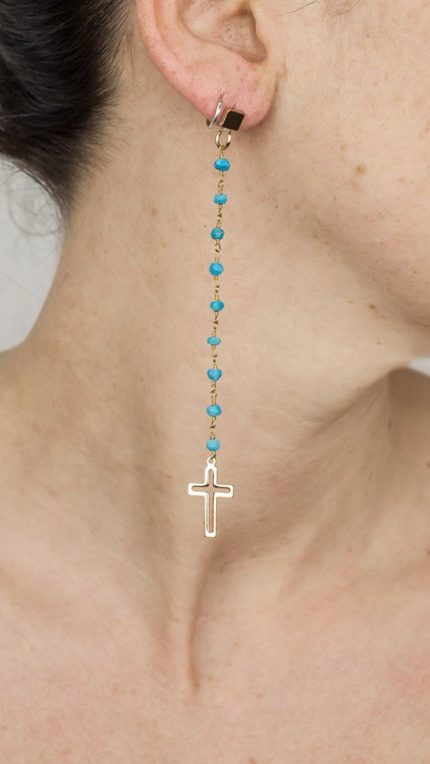 Single Ohrring Türkis Kreuz Gold